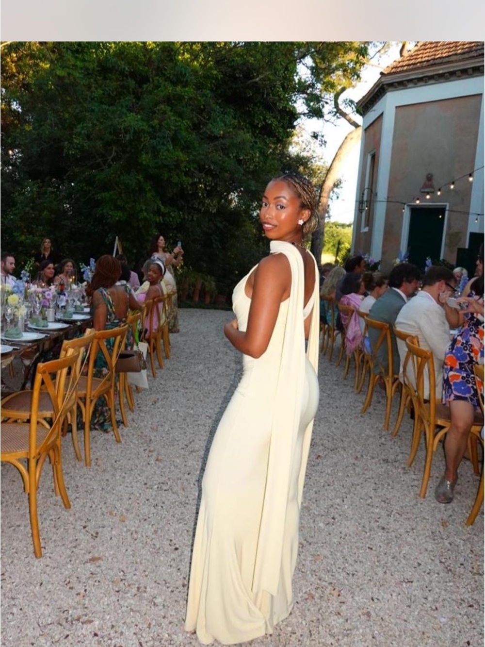 Club L London Cream Draped Cowl-Neck Maxi Gown with Scarf - Picture 2 of 3